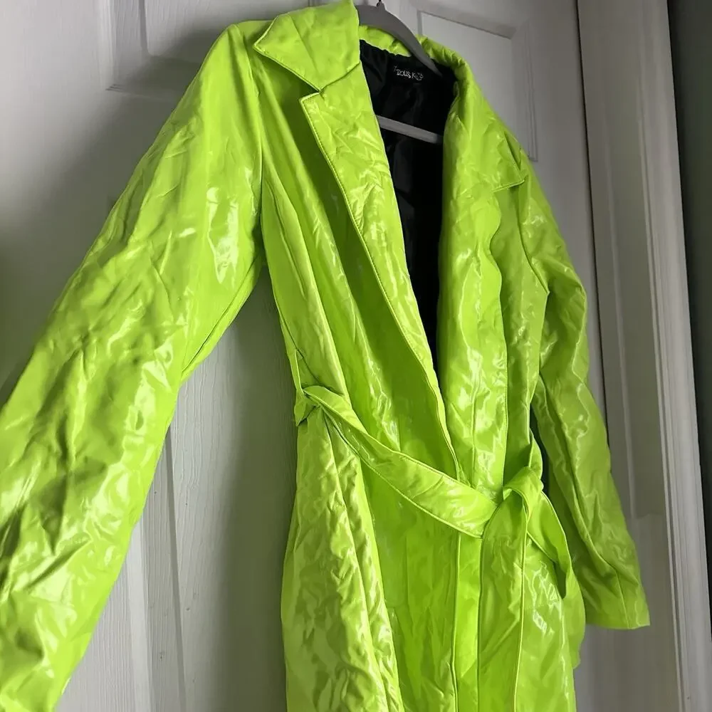 Dolls Kill Trickz N' Treatz Slime Viral Vengeance Vinyl Trench Coat Neon Green L - Picture 2 of 7